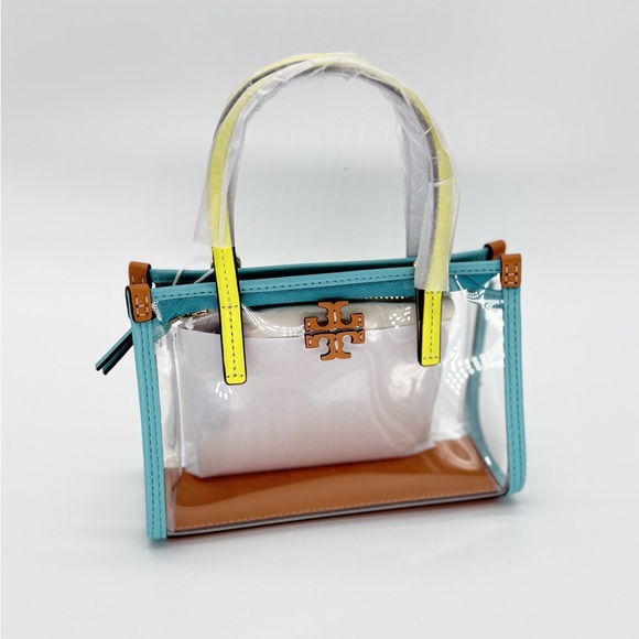 Tory Burch Handbags - Tory Burch Transparent Mini Bag with Aqua and Yellow Details